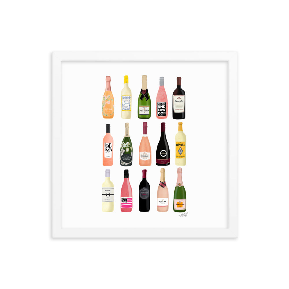 Ilustración de botellas de vino y champán - Lámina mate enmarcada
